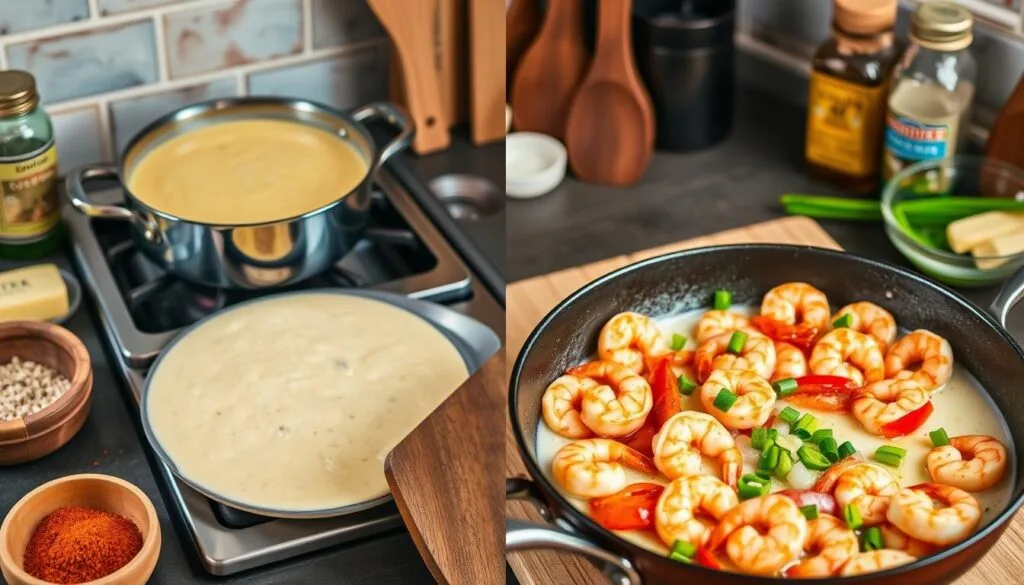 Cajun Shrimp and Grits Cooking Process