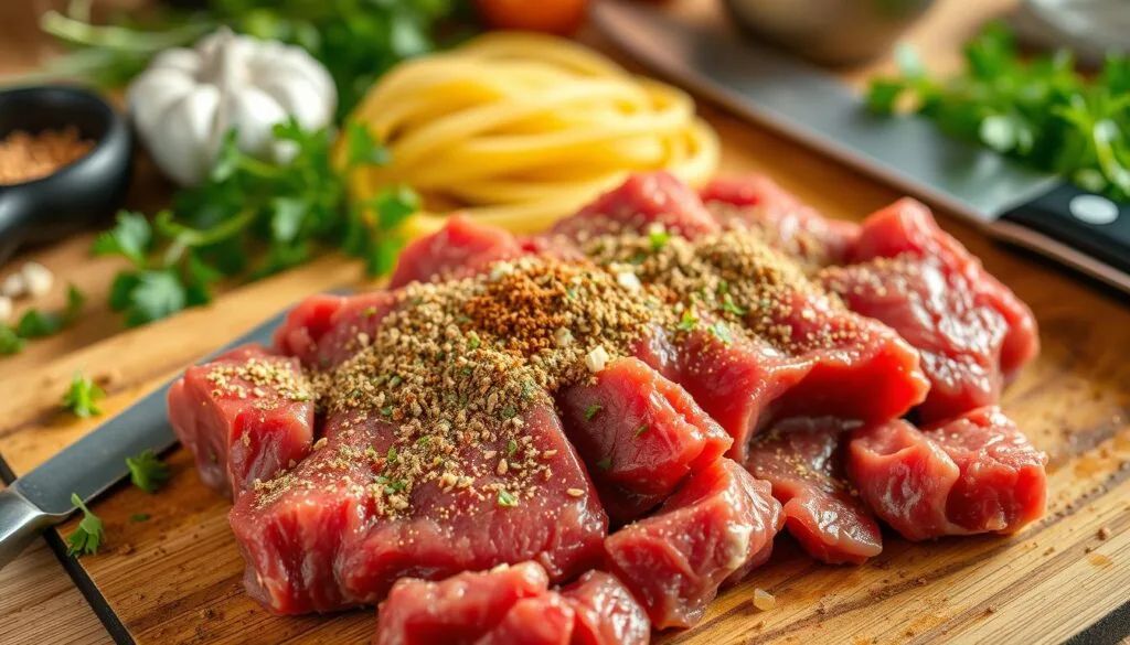 Preparing Beef Strips for Pasta