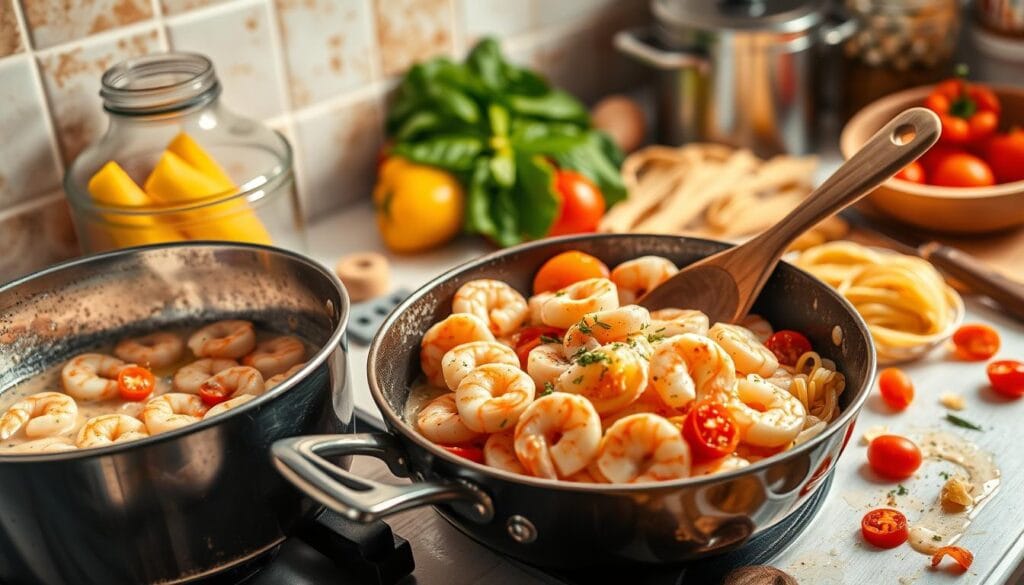 Shrimp Pasta Cooking Process