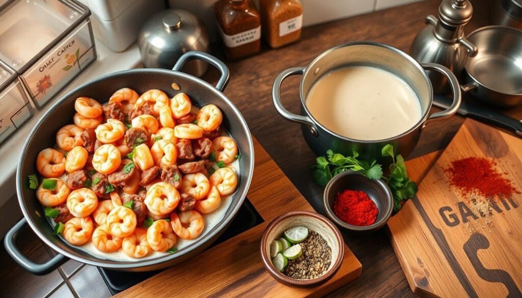 Shrimp and Grits Cooking Process